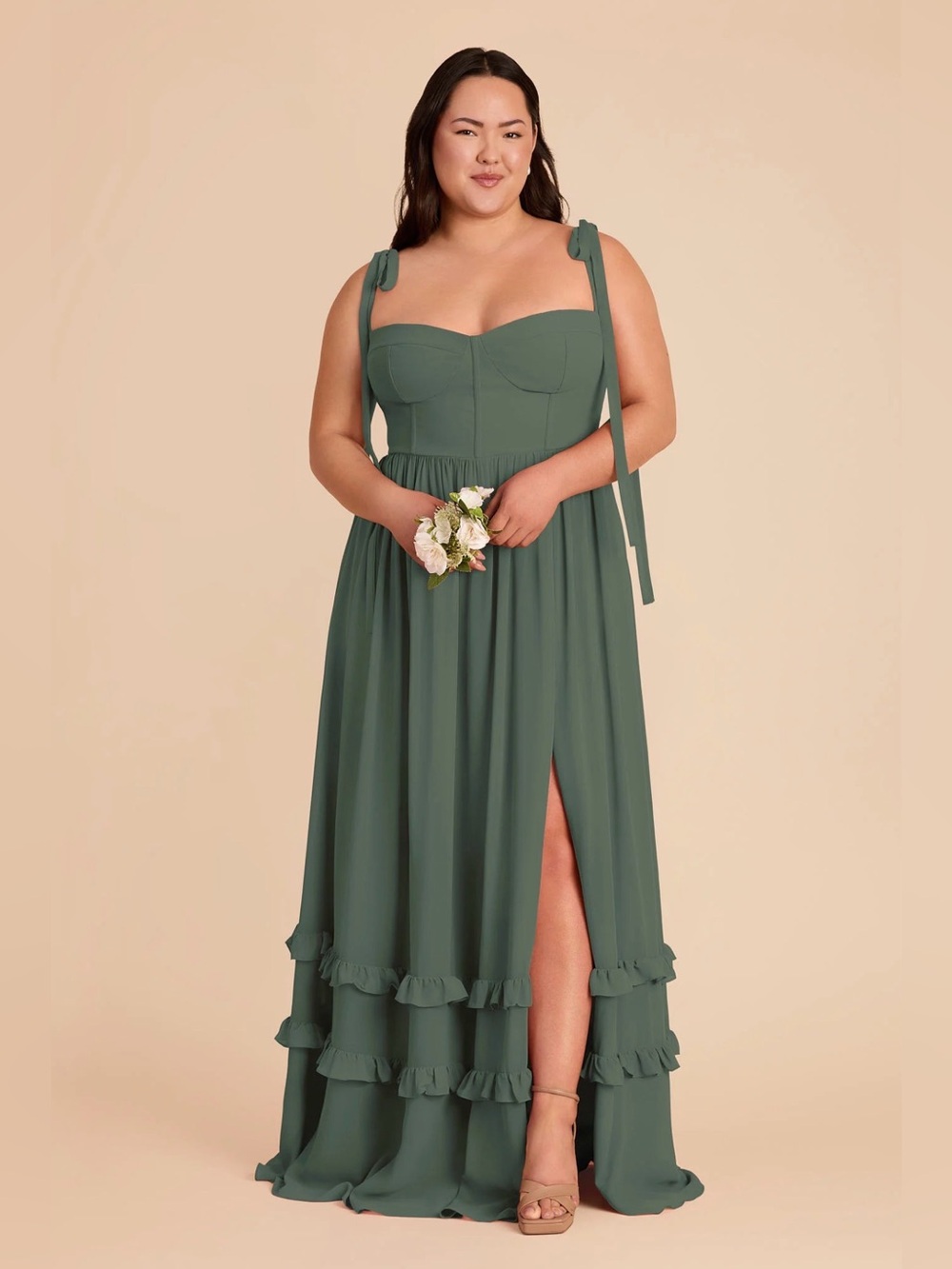 Birdy Grey Evelyn Chiffon Dress 2X Olive NWT Bridesmaid Wedding Ruffle Maxi